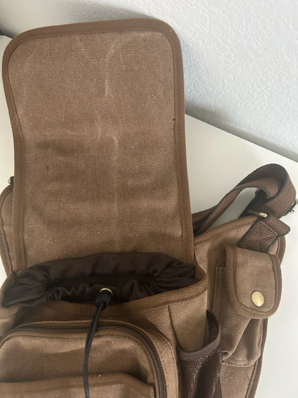 Kaukko Brown Canvas Casual Shoulder Sling Messenger Bag Western Cattle